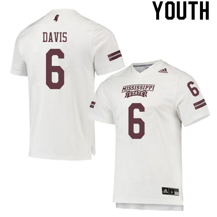 Youth #6 Jordan Davis Mississippi State Bulldogs College Football Jerseys Sale-White
